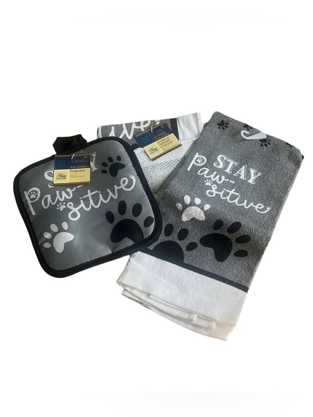 Gray and White stay pawsitive Kitchen Set